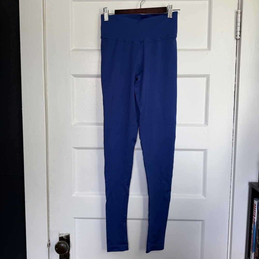 NUX Womens Royal Blue High Waisted Sensil Nylon Yoga Leggings Size M Made in USA